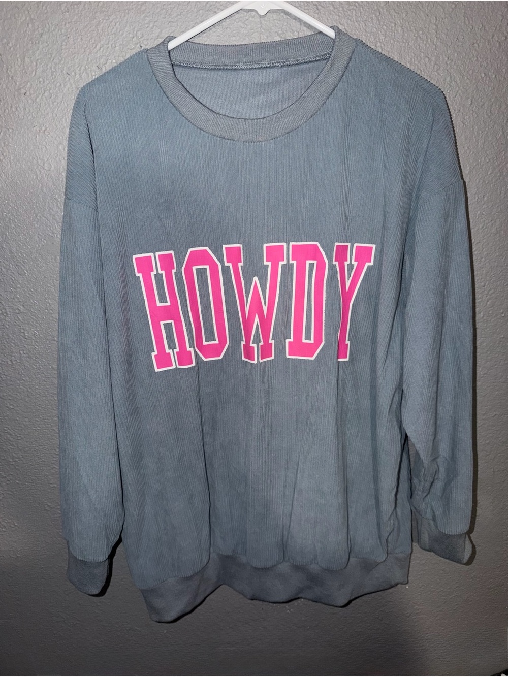Light Blue "HOWDY" Crewneck Sweater - Pink Lettering